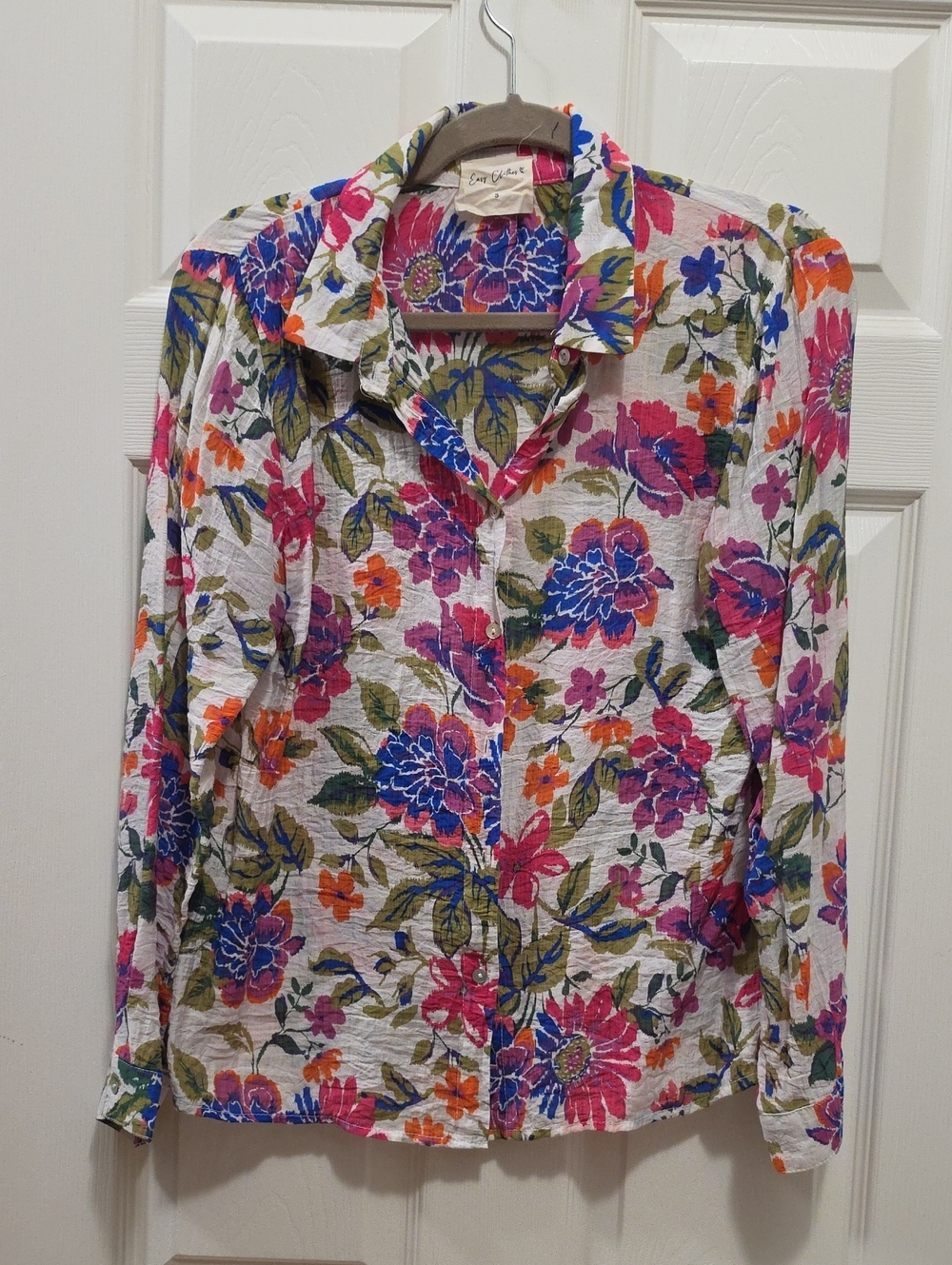 Bright Floral Button-Up Blouse - Multicolor